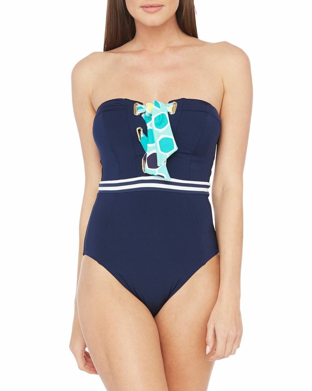 Trina Turk Made in the Shade Bandeau One Piece Swimsuit Midnight sz 2